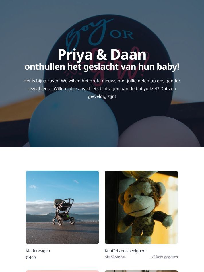 Screenshot van de gemaakte giftlijst