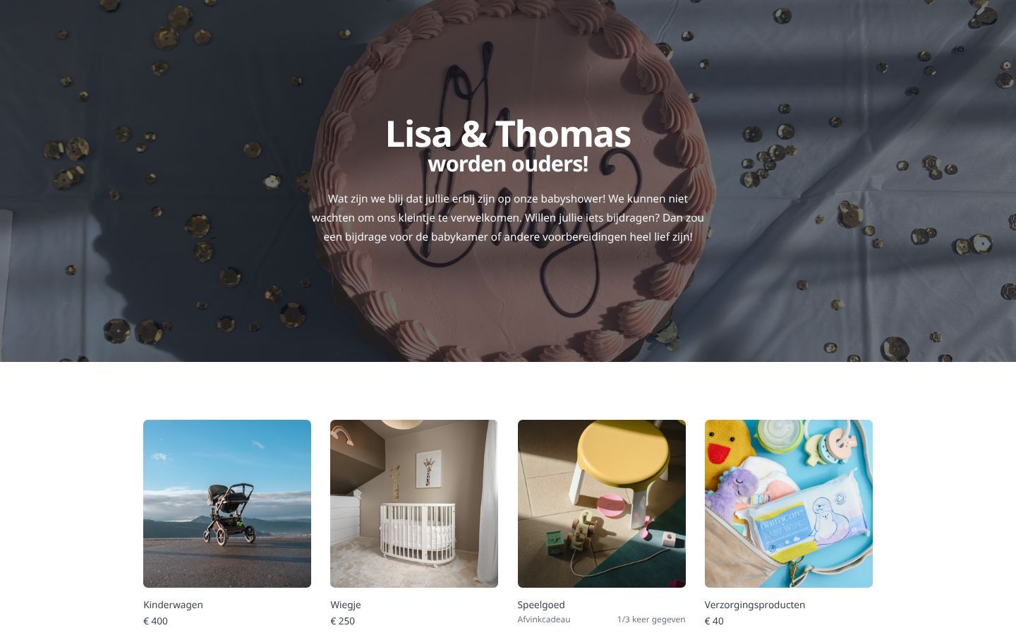 Screenshot van de gemaakte giftlijst