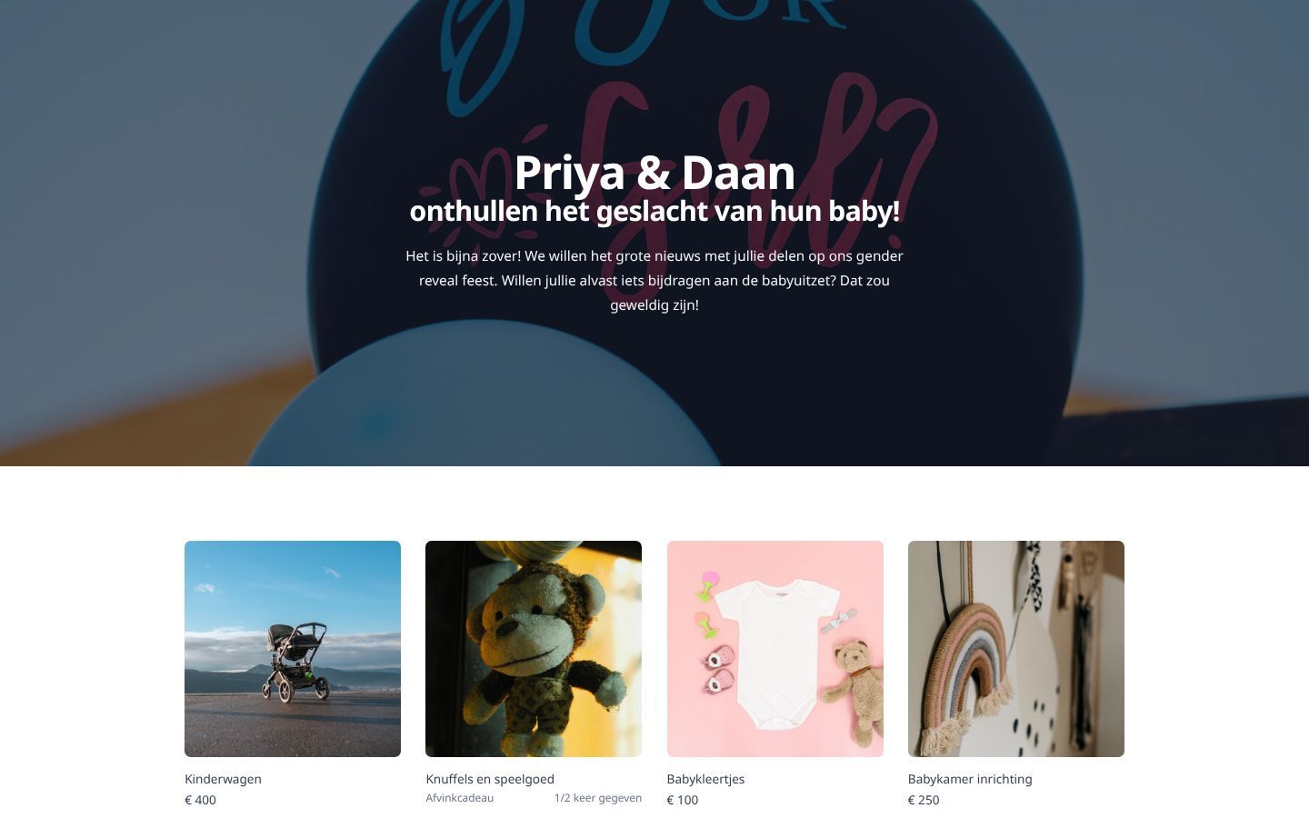 Screenshot van de gemaakte giftlijst