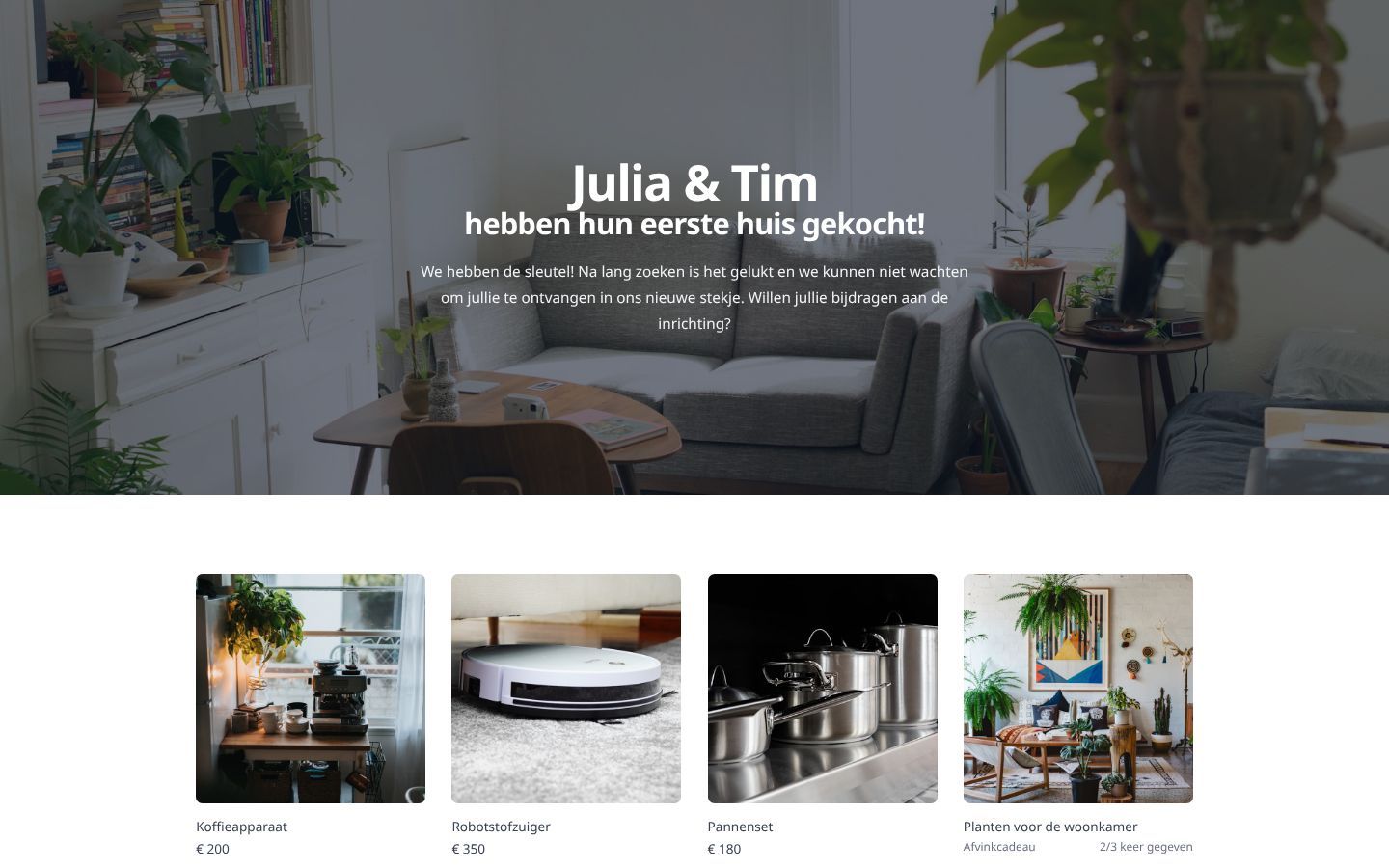 Screenshot van de gemaakte giftlijst