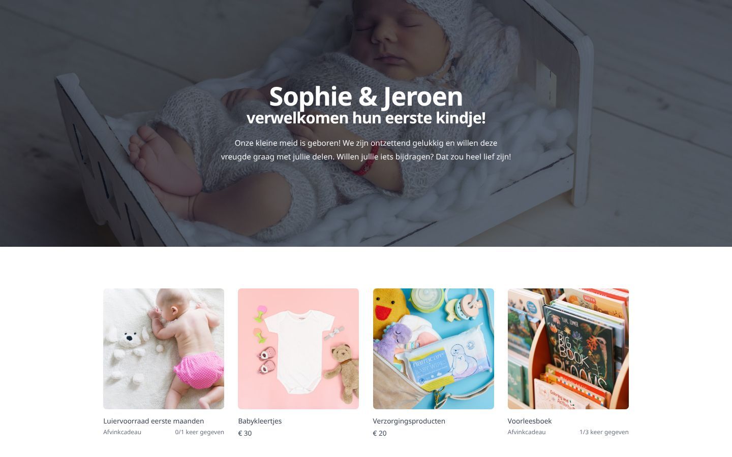 Screenshot van de gemaakte giftlijst