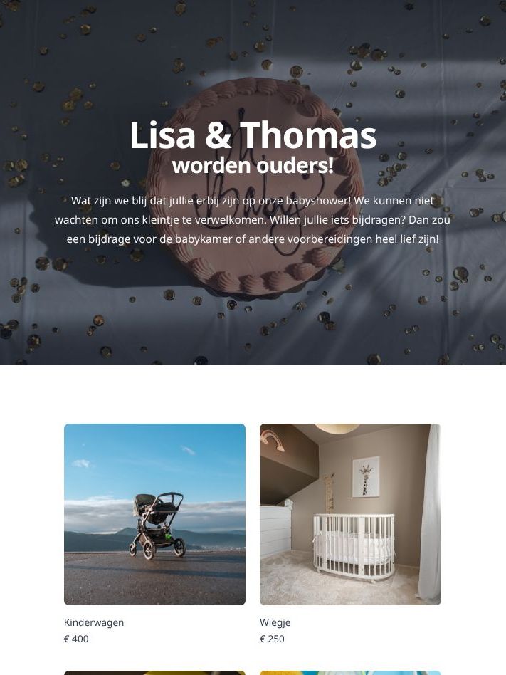 Screenshot van de gemaakte giftlijst