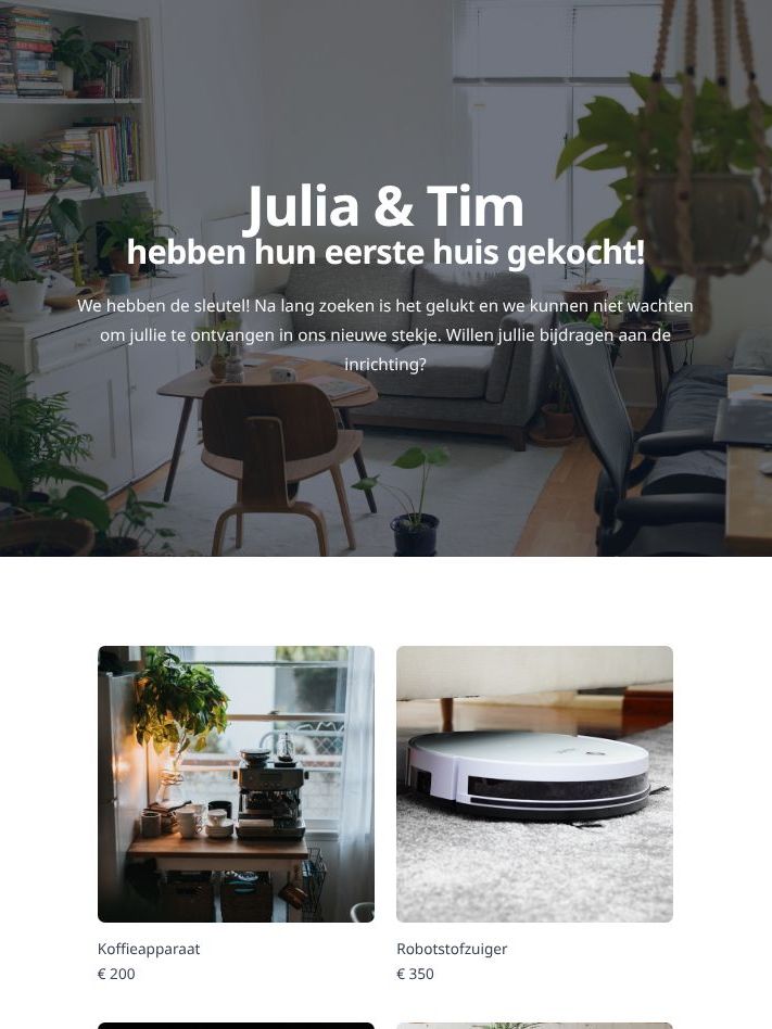 Screenshot van de gemaakte giftlijst